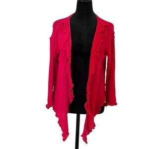 Vtg Womens Cardigan Sweater One Size Open Knit Asymmetrical‎ Pink Ruffle Fairy